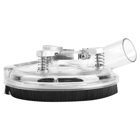 Universal Angle Grinder Dust Cover And Guard For 4 And 5 Inch Pro Polishing Machines featuring clear shield and bristle brush for dust collection.