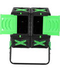 Dual Chamber Compost Tumbler For Outdoors, 2 Independent 70L Bins With No Fuss Setup, green and black compost chambers visible