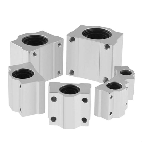 Two Pack Linear Bearings SCS25UU 25mm Length For CNC Parts, 3D Printer Projects, Pro Grade Precision Machine Tools, Smooth Low Friction Motion Guide Rails, High Accuracy Bearings For DIY Machining; silver aluminum bearing blocks