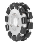 Built Tough Double Aluminum Omnidirectional Wheel With Twenty Two Rubber Rollers 127mm Diameter close-up side view showing rollers.