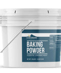 Double Acting Baking Powder In A Resealable Bucket For Cookies Cakes Muffins Biscuits And Pancakes The All Purpose Leavening Agent That Reacts To Heat With Corn Starch And Sodium Bicarbonate One Gallon displayed on a white bucket