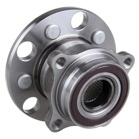 Heavy Duty Rear Wheel Bearing And Hub Assembly Pair Featuring Five Lug Bolts Built Damn Tough For Zero Hassle Drop In Fitment On Your Lexus GS300 GS460 Or RC F close-up view with detailed flange and bearing.