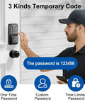 User entering temporary code on Super Slick Smart Door Lock With App Control, Backlit Keypad Deadbolt, Dual Knob Front Door.