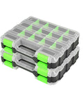 Double Sided 34 Compartments Tool Organizer Box With Clear Lid Removable Dividers For Hardware Screws Bolts Nails Beads Jewelry And Fishing Gear Green Two Pack stacked view