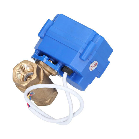 Top Tier Heavy Duty DC12V Brass Electric Ball Valve Shutoff with blue actuator for water treatment control.