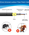 Heavily Armored 1000 Ft Om3 Multimode ST To ST Outdoor Fiber Optic Patch Cable Direct Burial featuring TPU and Kevlar construction.