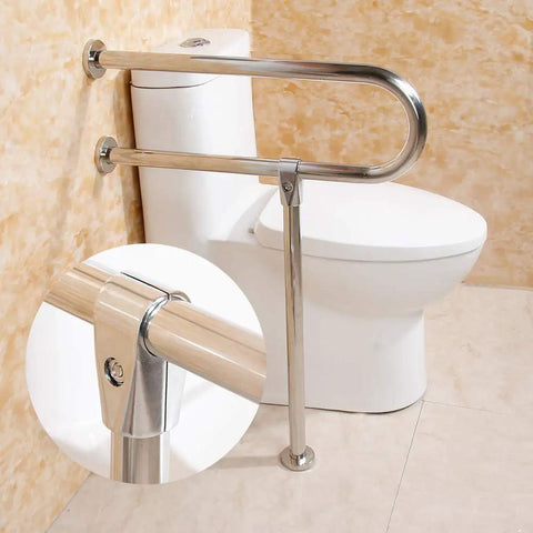 Heavy Duty 304 Stainless Steel Bathroom Handrail Tough As Nails Grab Bar For Wheelchair Accessibility Non Slip Shower Support Railing installed near a toilet.
