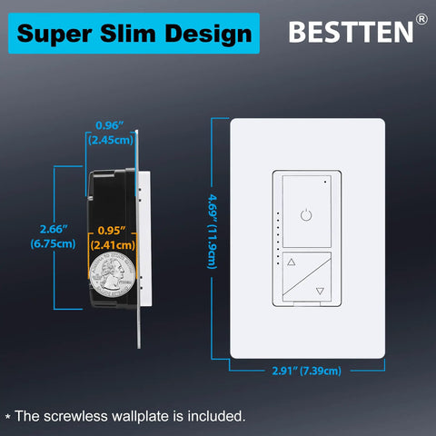 Slick Digital LED Dimmer Switch With Air Gap Power Cut Off And Precise Brightness Adjustments For Zero Hassle Three Way Lighting upgrades dimensions and slim design