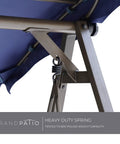 Close-up of Two Seat Patio Swing With Adjustable Tilt Canopy Outdoor Porch Swing Farmhouse Style showing heavy duty springs and canopy frame.