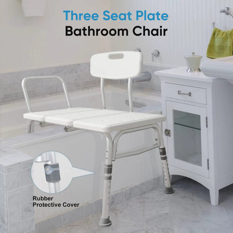 Heavy Duty Bathtub Transfer Bench With Back And Arm Rests, Adjustable Height, Non Slip Feet, Supports 330 Lbs, Bathroom Setup