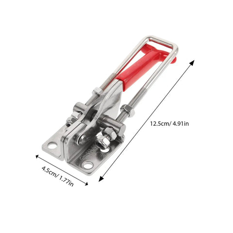 Adjustable Toggle Clamp Latch Lockable Metal Pull Clamp with Tough Grip, red handle, 12.5cm x 4.5cm, for sliding doors and cabinets