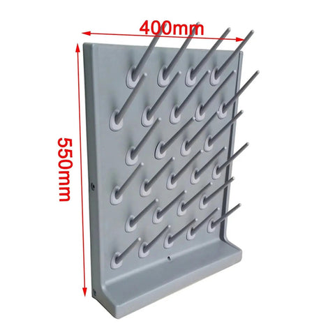 Wall Lab Drying Rack With 27 Pegs For Safe Draining And Storage, Premium Food Grade Poly Propylene Material in gray.