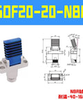 Robotic Arm Pneumatic Holding Tool With Finger Cylinder Pulling Single Action Fixture GOP GOF-2020 Pro Grade With Selector Switch For Precise Gripping And Assembly Tasks GOF-20-20NBR, blue unit with dimension drawing