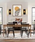 Dining room with Set Of 2 Farmhouse Rustic Wall Sconces With Seeded Glass Lampshades In Matte Black Industrial E26 Hardwired.