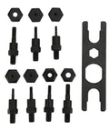 Interchangeable mandrels and wrench from All In One Manual Hand Rivet Nut Tool Kit With Interchangeable Mandrels M3 M4 M5 M6 For Auto Body And Marine Projects, Thread Insert Tool Set, Rugged Pro Grade Carry Case, Wrench, And Essential Fastening Accessories