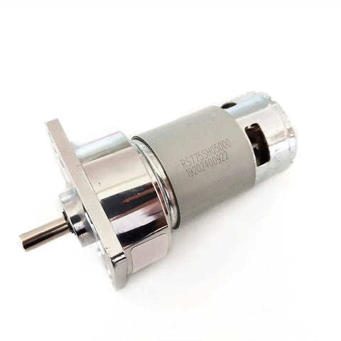 Heavy Duty 775 DC Gear Motor Delivers 80kgcm Torque And 5 To 500 Rpm Range close-up showing motor design and shaft details.