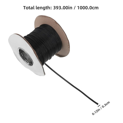 Flame Retardant Braided Cable Sleeve For Power Cords And Data Cables Breathable Mesh Wire Protector Tube on spool, black color, 393 inches long.