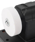 Close-up of the white polishing wheel on the Compact 3 Inch Mini Bench Grinder Delivering Straight Up Heavy Duty Performance With Slick Variable RPM Control And A Real Deal Copper Motor Built Different For Precision Grinding And Fast Deburring On Any Job Site.