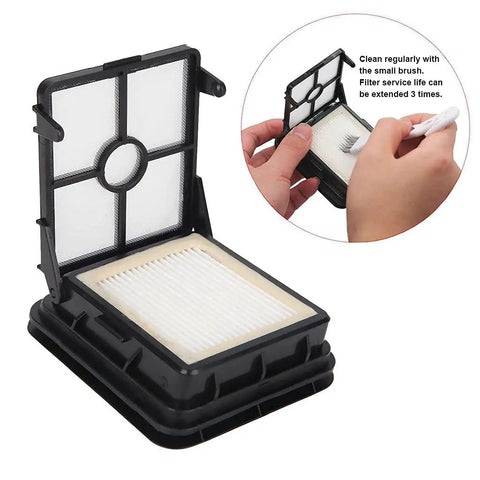 Close-up of vacuum filter with cleaning instructions, part of Three Pack Tangle Free Multi Surface Pet Brush Rolls And Three Pack Vacuum Filters Replacement For Bissell CrossWave Vacuum Cleaners Compare To Parts 1613568 And 1608684 Keeps Your Floors Fresh And Clean.