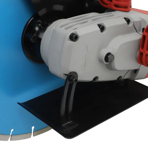 Close-up of Heavy Hitter Circular Concrete Saw's rugged 3000W copper motor and blade guard for detailed viewing.