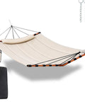 12Ft Two Person Hammock With V Shaped Hardwood Spreader Bar And Nylon Rope For Outdoor Chill On Patio Garden Backyard Beach Poolside 450Lb Capacity 55In By 79In Beige