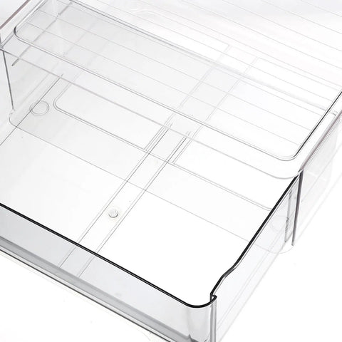 Close-up of a transparent stackable bin for organizing socks or underwear, crafted from heavy duty PET plastic.