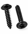 Fifty Piece Black Oxide Phillips Wafer Head Self Tapping Screws For Plastics And Electronics displayed with coarse threads and wide heads.