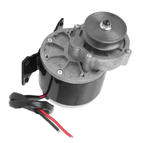 12V DC Geared Motor 250W With Belt Pulley Featuring Pure Copper Windings For Screaming Torque And Whisper Quiet Operation angled view with wires
