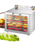 Lock In Fresh Flavors With This Straight Up Electric Food Dehydrator Featuring Six Stackable Trays And Digital Timer For Even Heat Distribution While Preserving Nutrients During Healthy Homemade Snack Preparation, showing stacked trays with colorful fruits and sliced green apples.