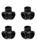 Four 3/4 inch black side outlet elbow three way corner pipe fittings in cast malleable iron for industrial vintage DIY projects