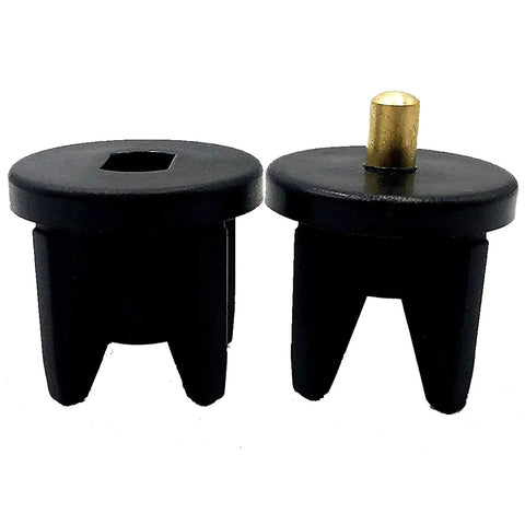 Premium Universal Replacement Clutch Plugs For Indoor Outdoor Roller Blinds And Window Shades Black 28mm Tube Connector close-up of two black clutch plugs.