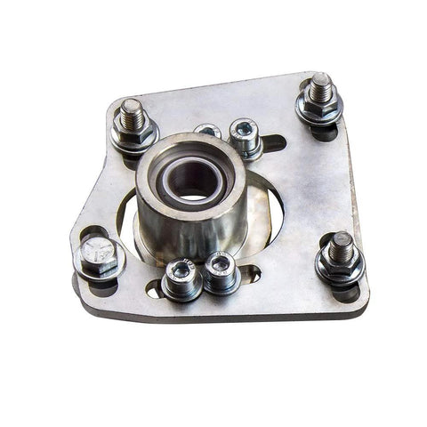Adjustable Front Upper Camber Plates Set For Ford Mustang 1994-2004 V6 V8 GT 2-Piece Silver Mounts in close-up view