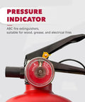 Close-up of the pressure indicator on a 2.5 Lb ABC fire extinguisher for home safety, handling grease and electrical fires.