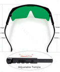 Top Shelf Laser Safety Glasses Hella Secure Against Uv Blue Red And Infrared Beams OD4 Plus Lens with adjustable temple for comfort.