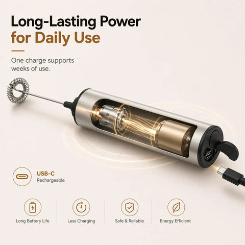 Rechargeable Milk Frother With Stand Electric Whisk Foam Maker USB C Two Speed Handheld Drink Mixer For Coffee Latte Cappuccino Matcha Drinks Silver Finish
