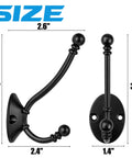 Heavy Duty Black Wall Mounted Coat Hooks 10 Pack With Complete Hardware Kit No Fuss Setup shown with dimensions.