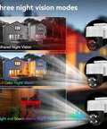 Heavy Duty 8MP 4K PoE PTZ Security Camera Surveillance Kit With Tough As Nails Night Vision And Crisp Pan Tilt Zoom showcasing three night vision modes.
