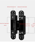 Two Pack Three Dimensional Adjustable Invisible Hinge For Hidden Folding Doors 180 Degree Cross Hinge Concealed Inner Opening No Visible Hardware Wood Door Hardware Silver