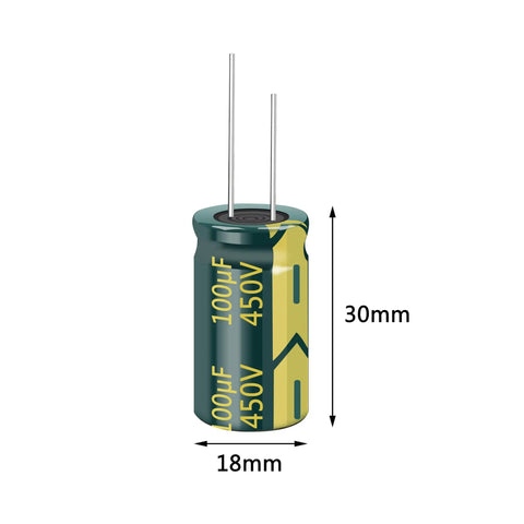 Beast Mode 5 Pack Of 450V 100UF Aluminum Radial Electrolytic Capacitors With Extra Long Leads Ready For Tube Amp Mods And Hands On Electronics Garage Work, cylindrical capacitor.