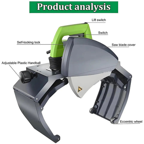 Product analysis of Badass Electric Automatic Pipe Cutter, featuring adjustable handball and saw blade cover.