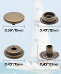 Badass Marine Grade Stainless Steel Snap Fasteners 120 Piece Heavy Duty Press Stud Kit showing brass snap buttons, sizes 15mm and 12mm.