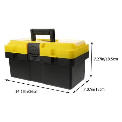 Badass Plastic Toolbox With Lockable Buckles And Removable Tray Plus Sure Grip Carry Handle For Go Anywhere Tool Holding and dimensions 14.15x7.27x7.07 in.