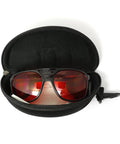 Top Shelf Laser Goggles For 532nm Green Diode Lasers With Heavy Duty Clear Lenses in black carry case open.
