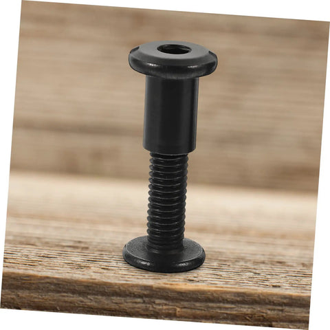 M6x25 Black Stainless Steel Binding Screws With Hex Socket, showing screw on wood, ideal for furniture assembly and crafting.