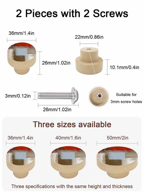 Sweet Abstract Art Solid Beech Wood Cabinet Knobs Featuring 1.6 Inch Round Profile And Rustic Red Brown Finish Arrives As A Pair with screws and sizes.