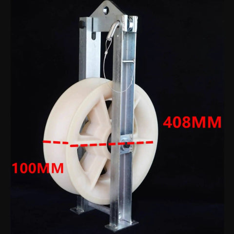 Heavy Duty Galvanized Cable Pulley Block With Rotating Hook And Quiet Nylon Sheave Built Like A Tank With Channel Steel Housing for rigging
