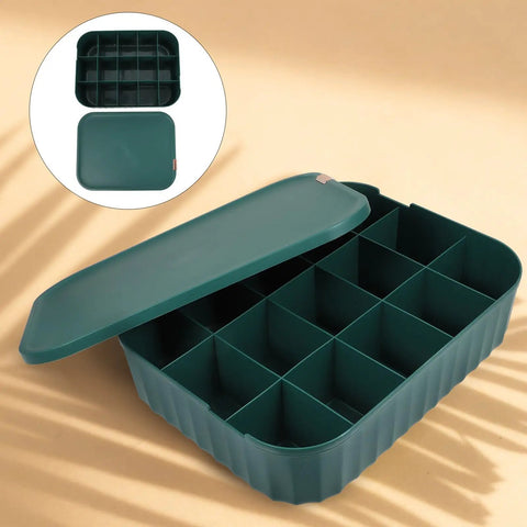 Slick Multi Compartment Heavy Duty Plastic Drawer Storage Container With Secure Top Versatile Undies And Socks Organizer Space Savvy Closet Bin Rack System with divided sections.