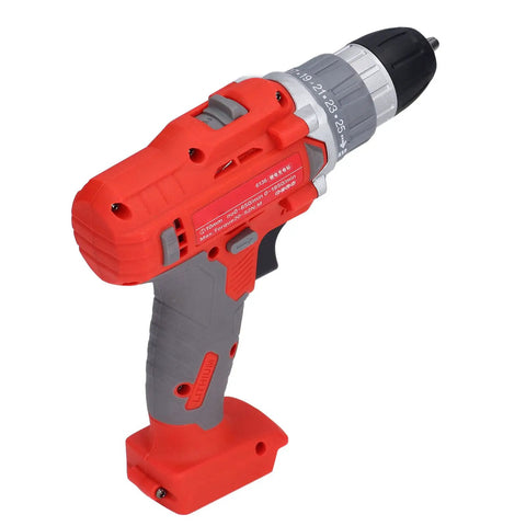 Rugged Reliable Heavy Duty Cordless Drill Driver Featuring Dual Mode Switch And 25 Custom Torque Stops For No Sweat Assembly And Smooth Sail Home Repair Pro Jobs side view showing grip and drill chuck.