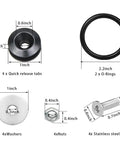 Universal Car Bumper Quick Release Kit With Billet Aluminum Fasteners And O Ring Seal components with sizes shown