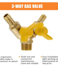 Hardened Brass Three Way Ball Valve With Dual Handles Quick Connect Y Pattern Body For Gas And Pneumatic Systems Built Tough With Rock Solid Seals No Sweat Operation Guaranteed, featuring yellow ergonomic handles.